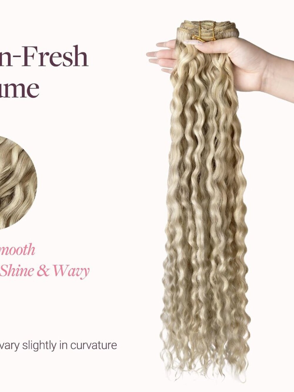 GOO GOO 20" Curly Clip in Human Hair Extensions 130g 7Pcs 17B/20A Ash Blonde